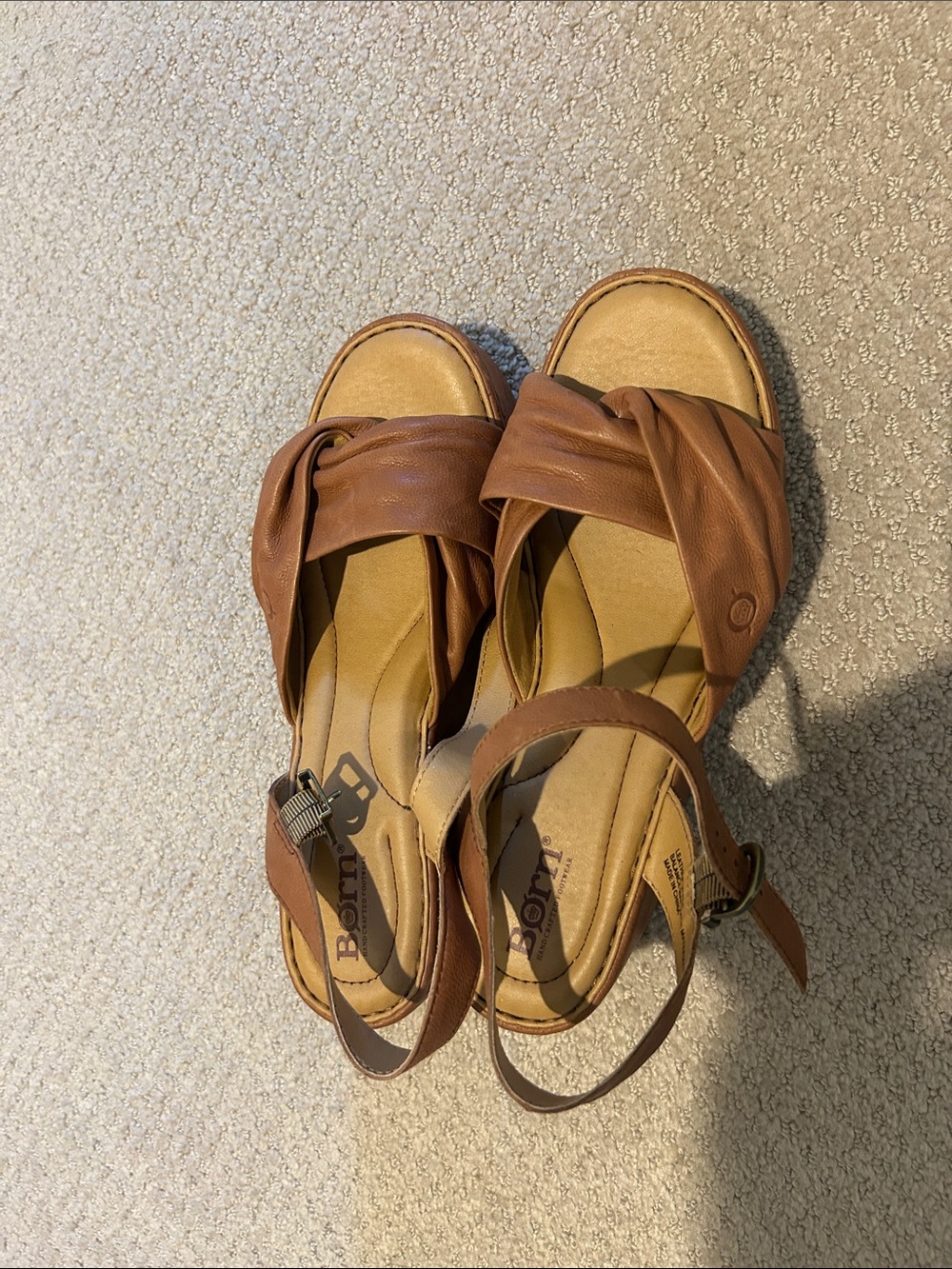 Born Twisted Strap Tan Leather Slingback Sandals